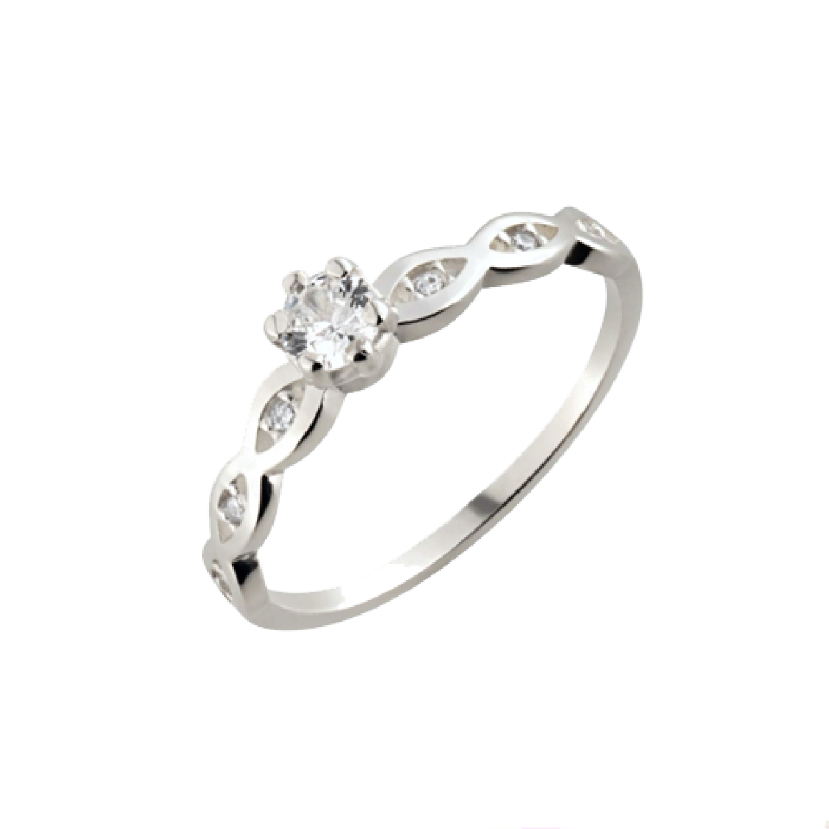 Anel solitário em prata com aro cravejado na lateral