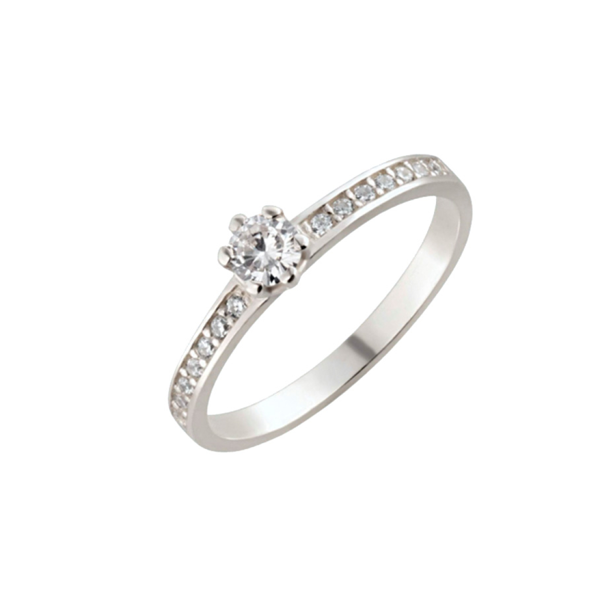 Anel solitário em prata com aro cravejado na lateral