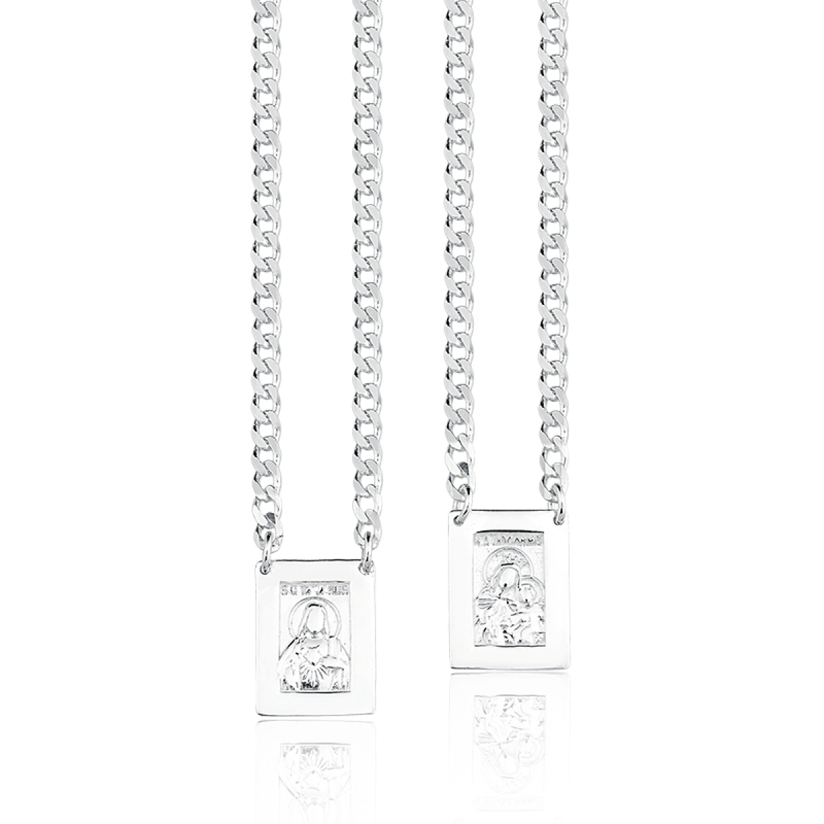 Escapulário com Corrente Groumet e Pingentes NSCarmo e SCJesus