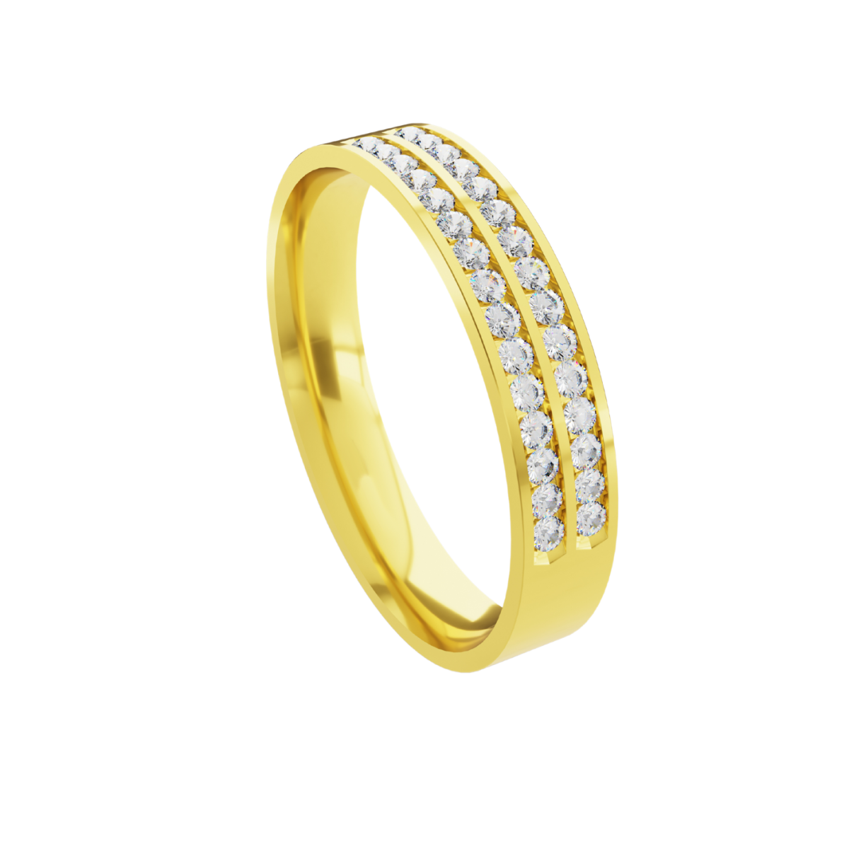 Aliança em Ouro 18k - Reta com 2 Canaletas Cravejadas - 4mm