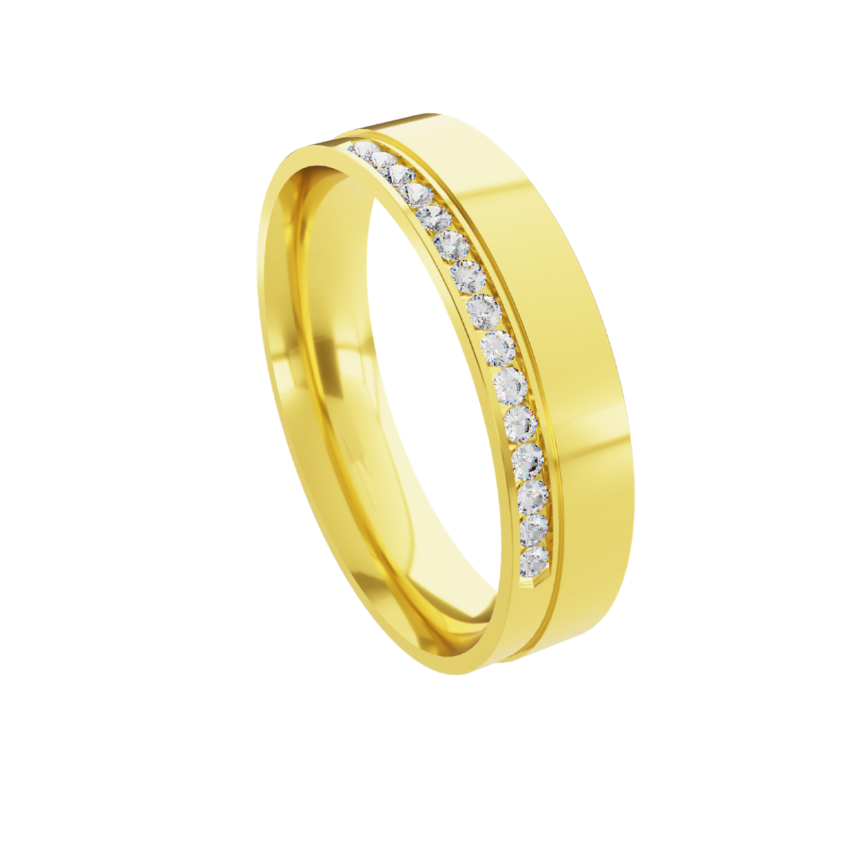 Aliança em Ouro 18k - Reta Cravejada Lateral