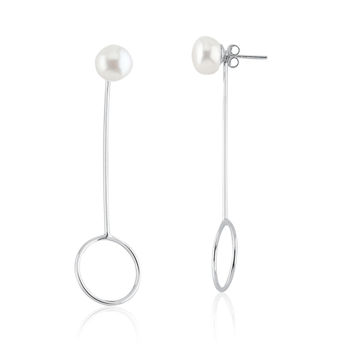 Brinco Perola Biwa 9mm  com Haste e Círculo 