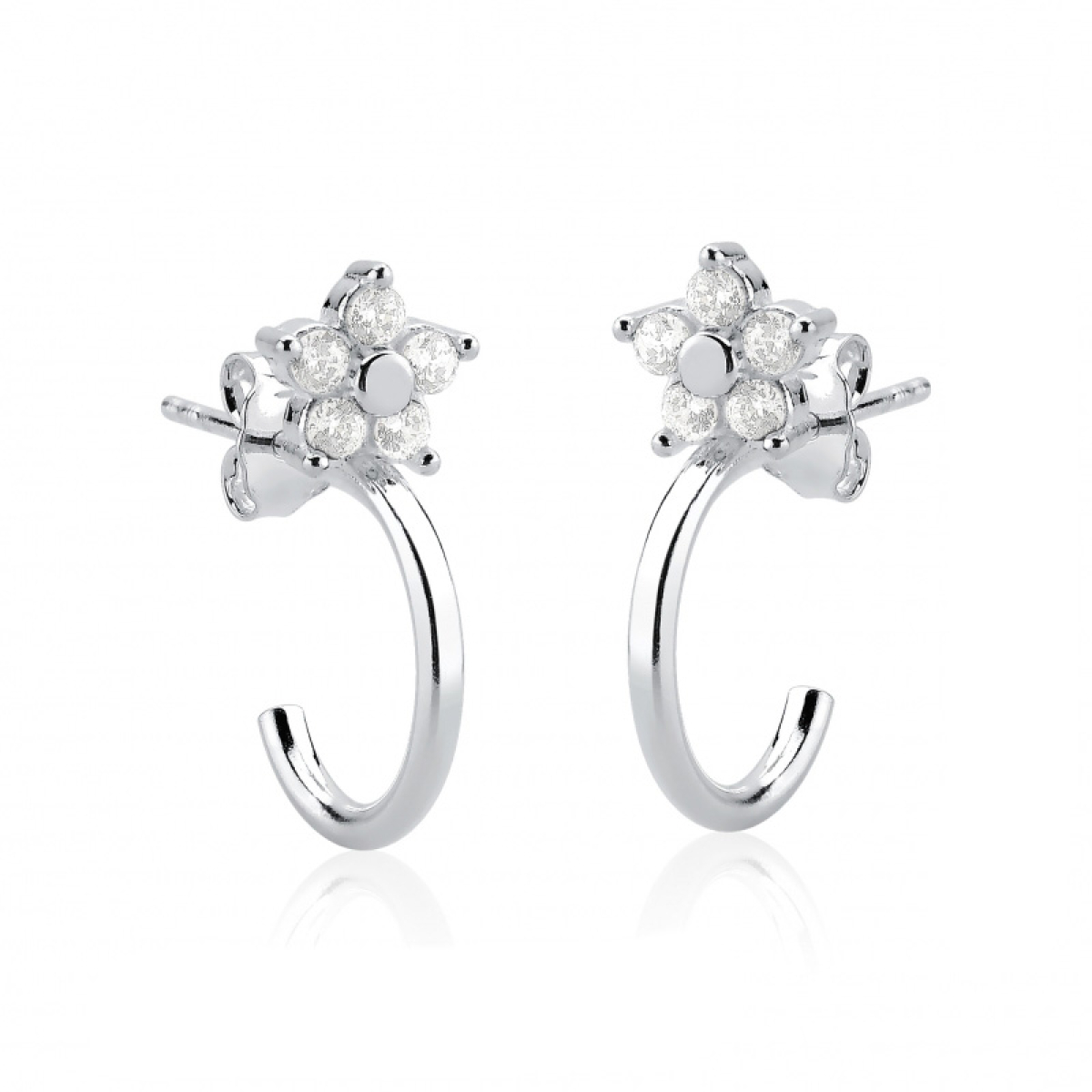 Brinco gancho com flor de zircônias