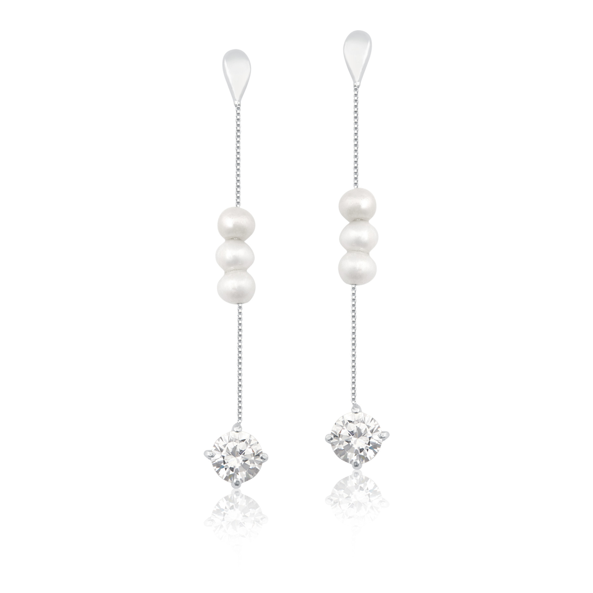 Brinco Trio Perola Biwas com Ponto de Luz Zircônia