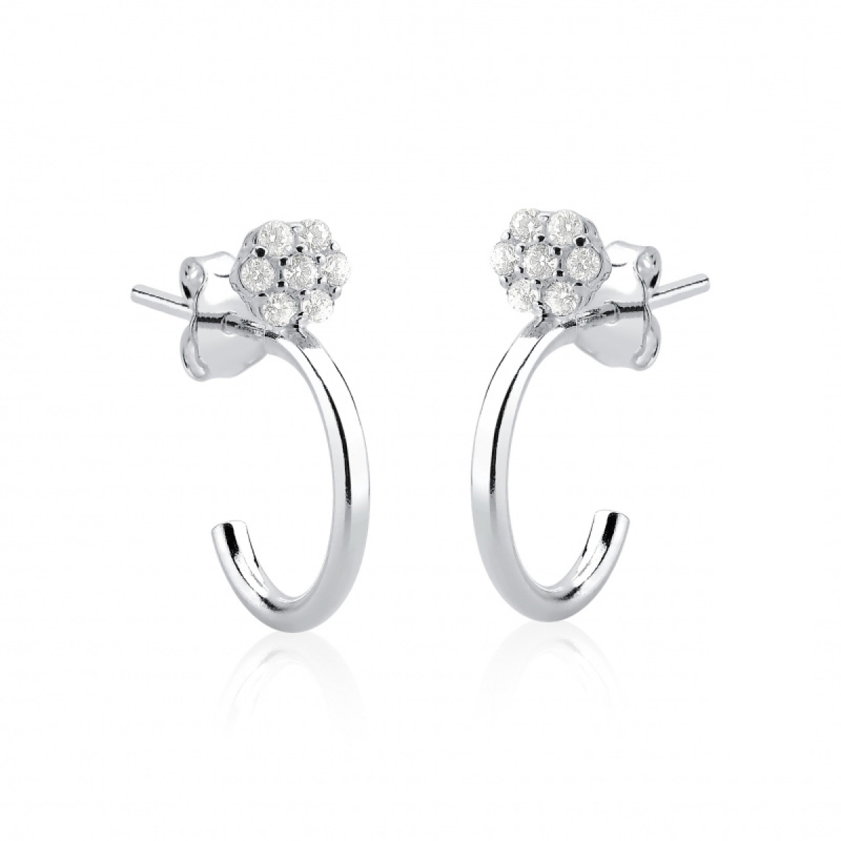 Brinco gancho com flor de zircônias