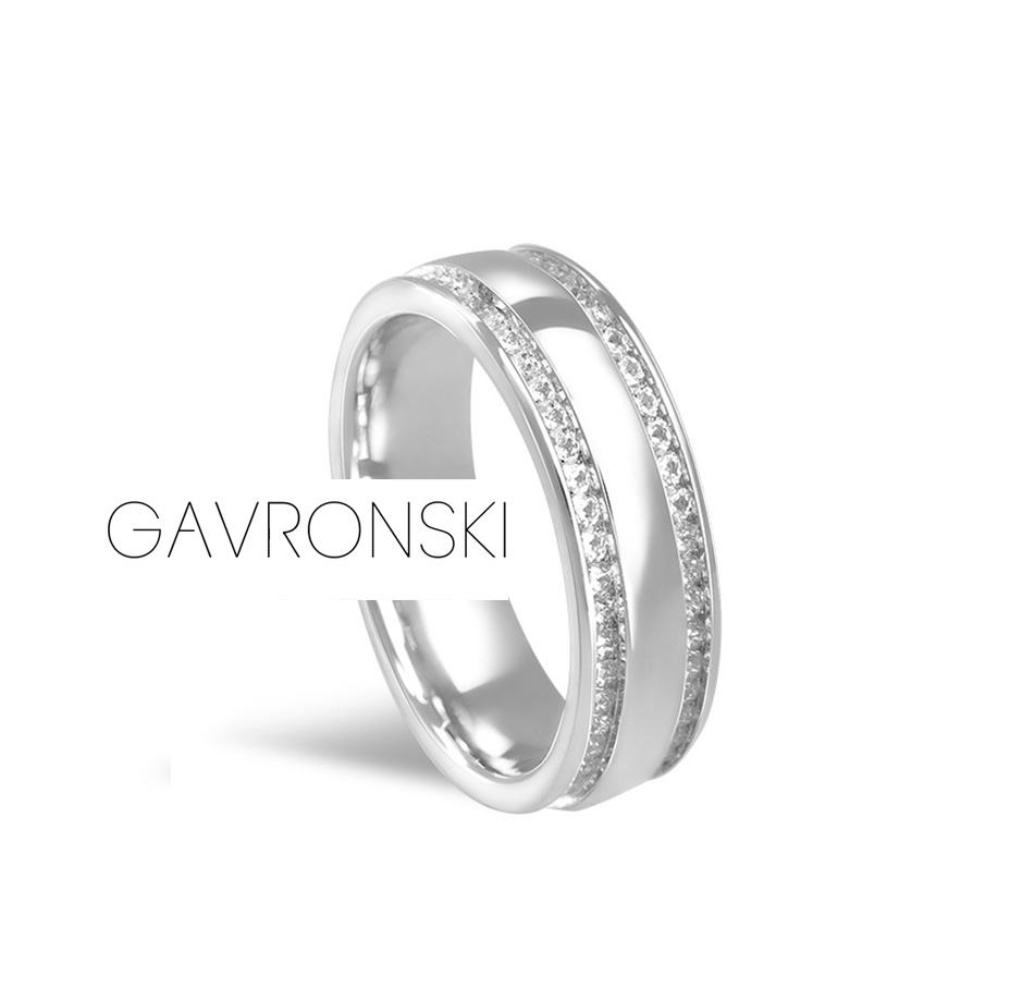 Aliança de Prata Anatômica com 2 Frisos Cravejados