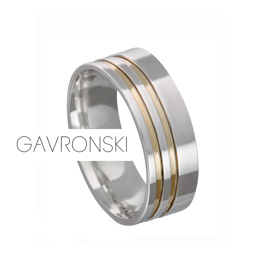 Aliança de Prata Reta com 2 Filetes dourados 