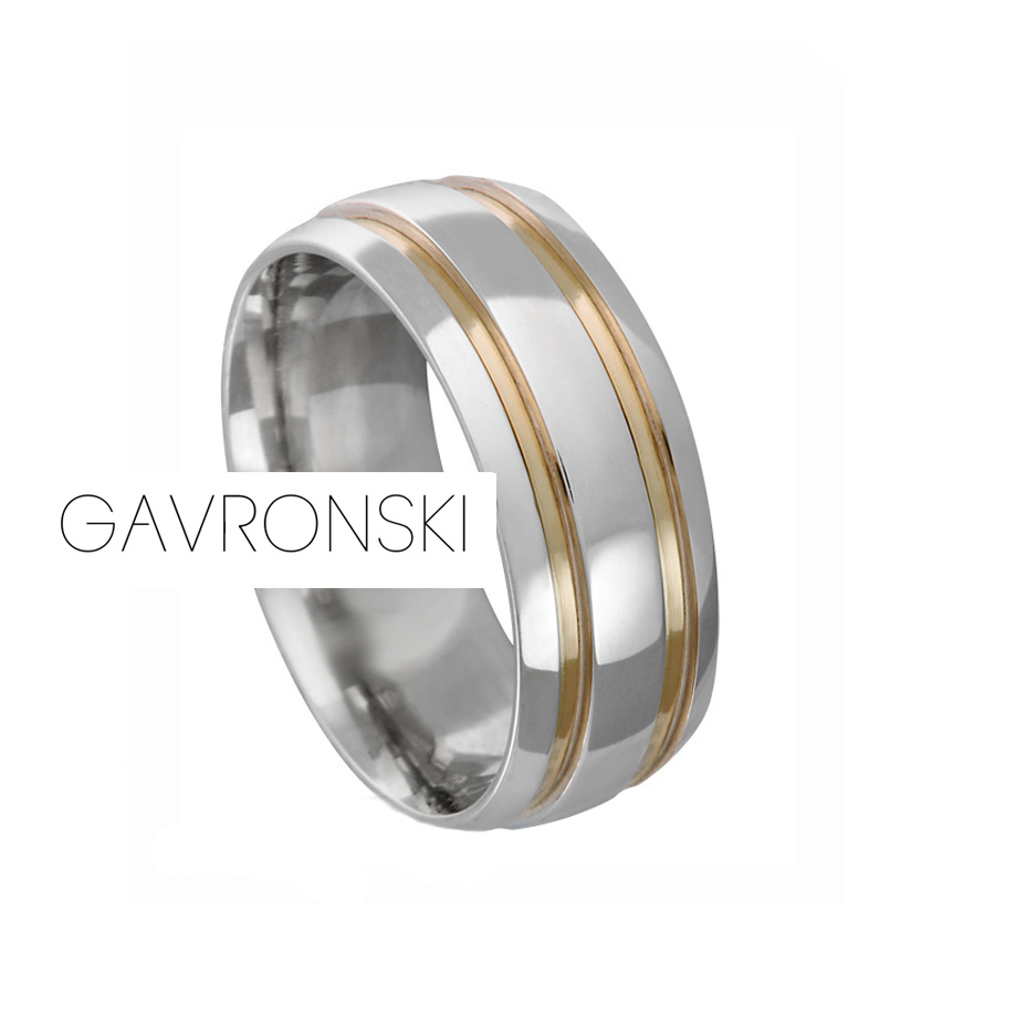 Aliança de Prata Anat. 8mm com 2 Filetes dourados