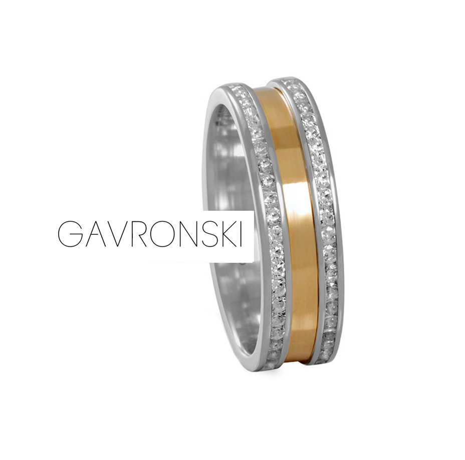 Aliança de Prata com Chapa Dourada e 2 Frisos Cravejado