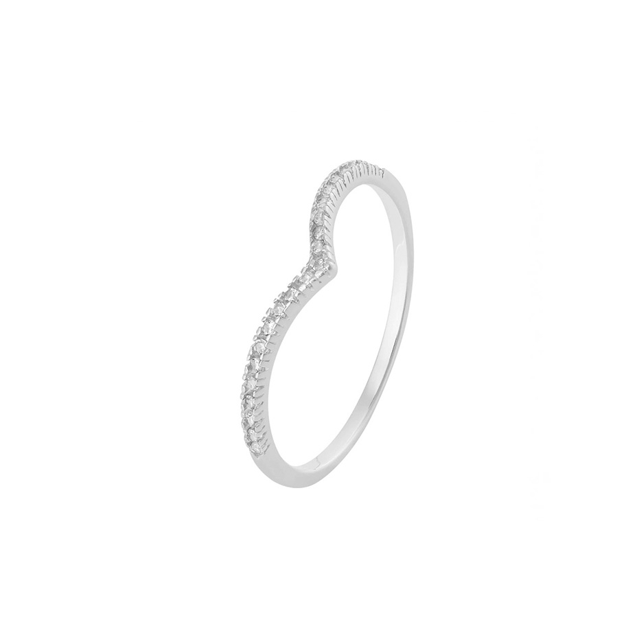 Anel Aparador torcido em V com zirconias 