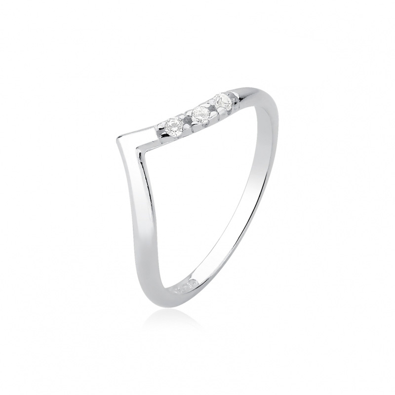 Anel V com 3 Pedras Cravejadas na Lateral