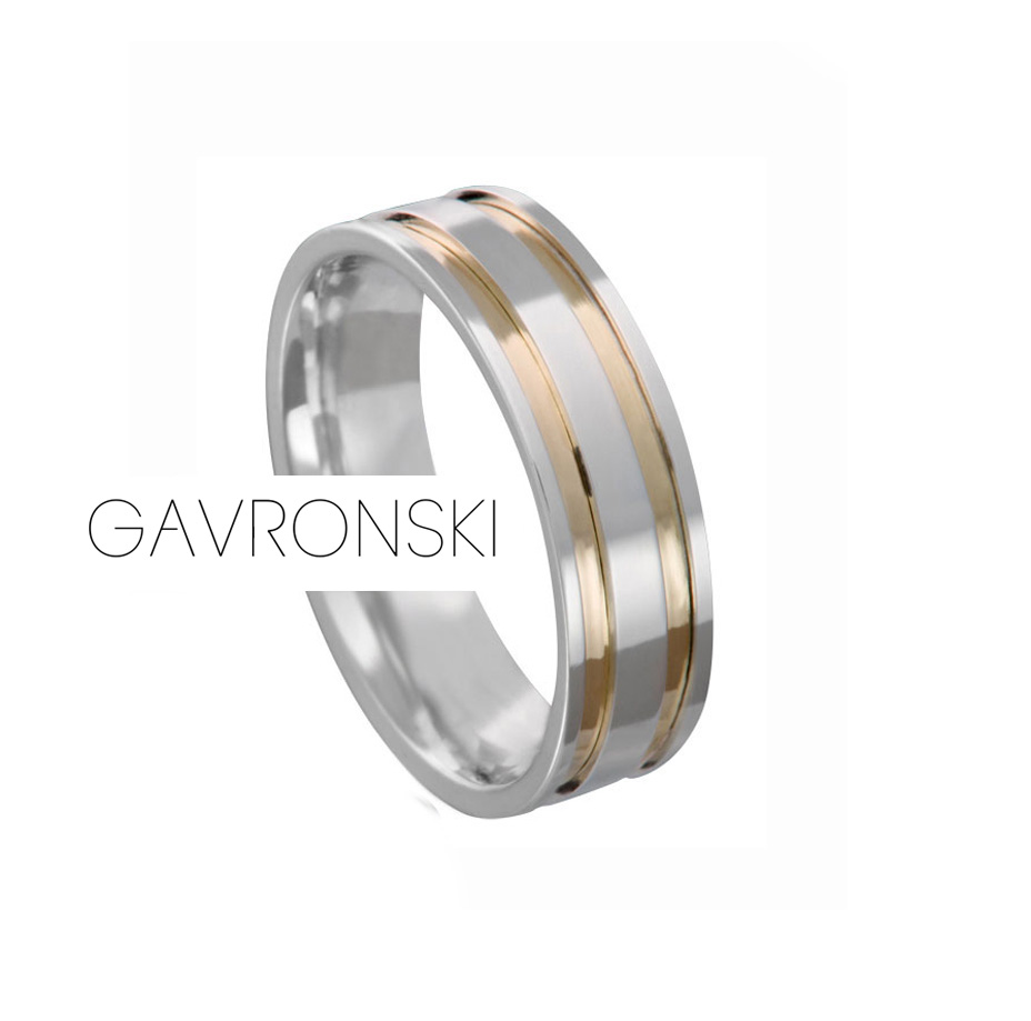 Aliança de Prata Reta com 2 Frisos Dourados