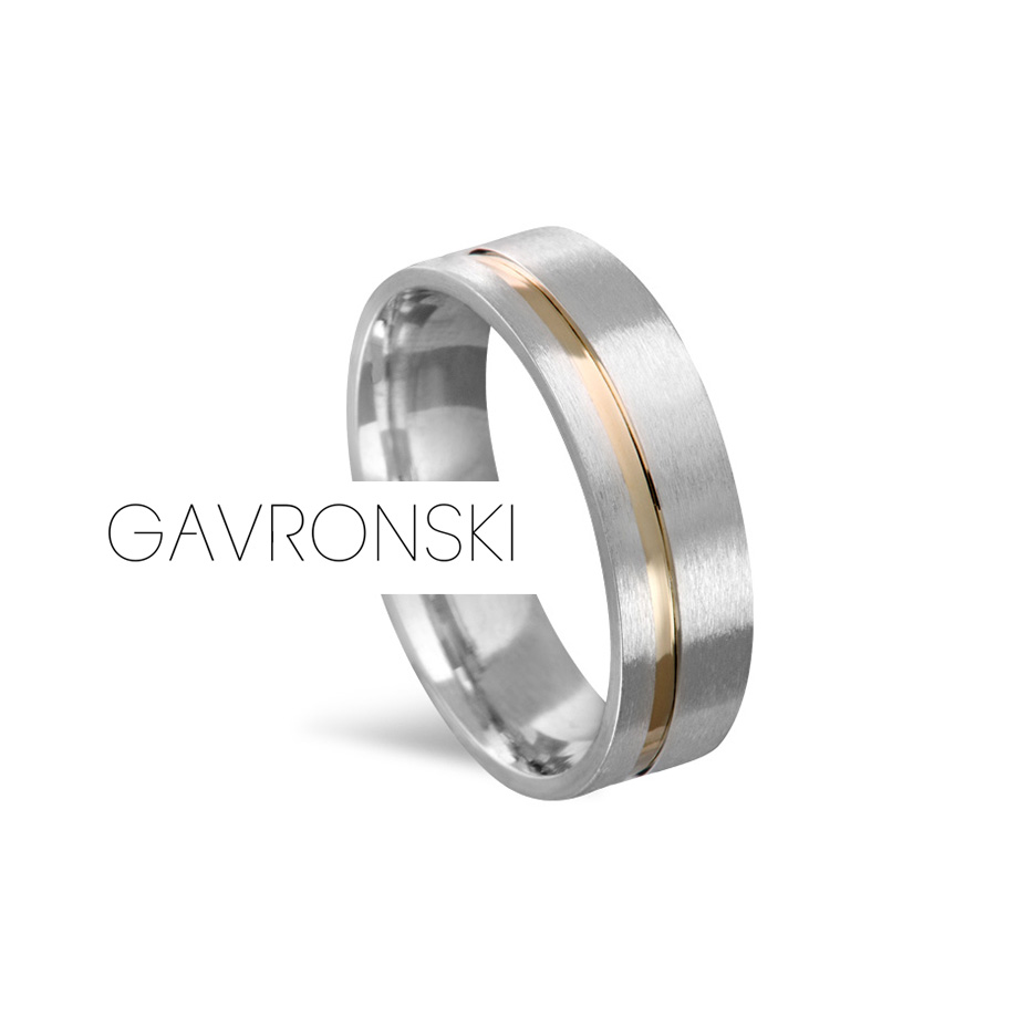 Aliança de Prata Reta Escovada com Filete Dourado